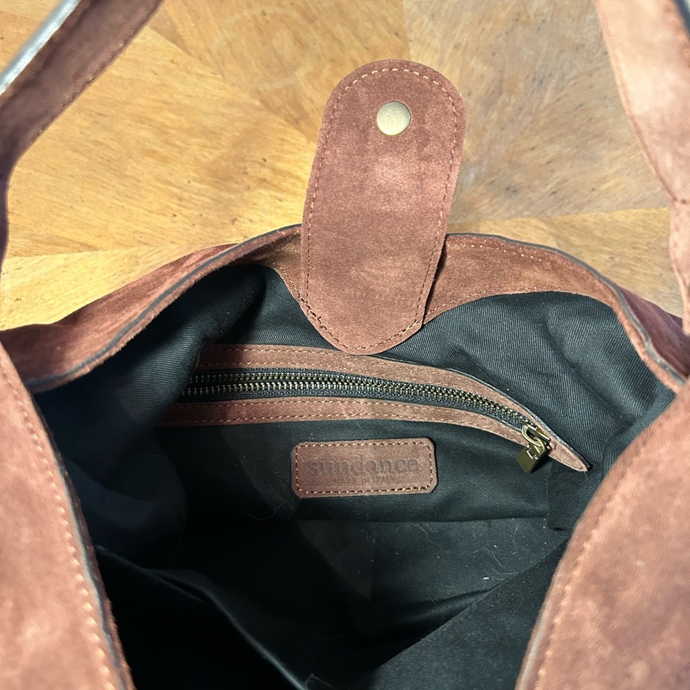 Sundance Origami Italian Suede Bag -  Brown, zip pockets inside and out. EUC - Picture 6 of 13